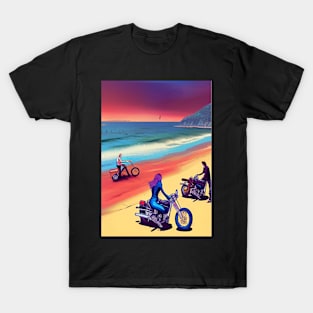 COOL GROUP MEET ON BEACH WITH MOTORCYCLES RETRO T-Shirt